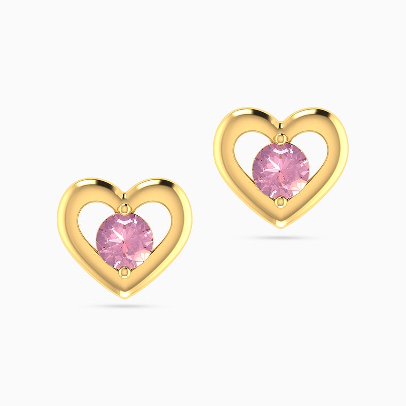 Miss L' by L'azurde Kids Heart Pink Stone Stud Earrings in 14K Gold - Image 2